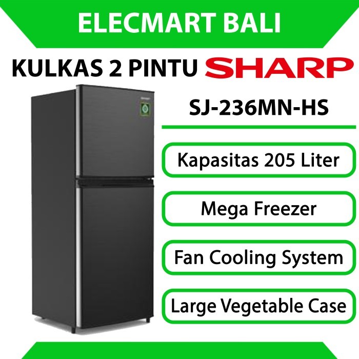 Kulkas 2 Pintu 200 Liter Sharp Dark Silver Sj-236Mn-Hs