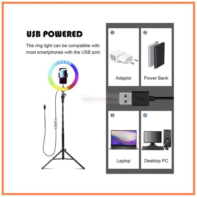RING LIGHT LED & RGB 26CM 33CM WITH TRIPOD 2.1M/LAMPU SELFIE/LAMPUVLOG