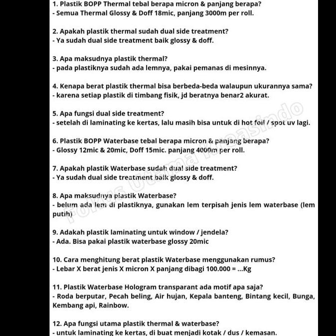 

Promo OPP Laminasi Waterbase Glossy 12 micron Percetakan Finishing Offset COD