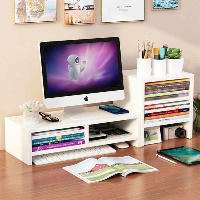 1Set Rak Buku Kertas + Monitor Stand Laptop Meja Imac Alas Pc Komputer