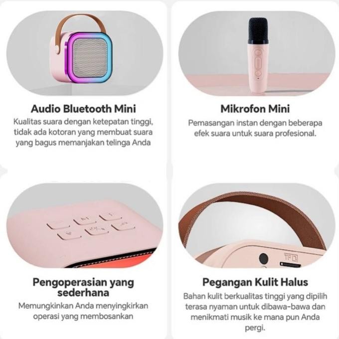 MINI SPEAKER KARAOKE MICROPHONE BLUETOOTH WIRELESS MIC ANAK UNTUK