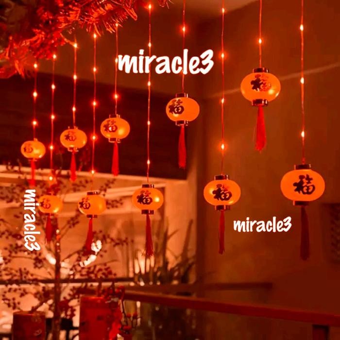 JUAL RUGI! lampu led imlek / lampu lampion led / lampu lampion fu / lampu fu tirai / lampu lampion