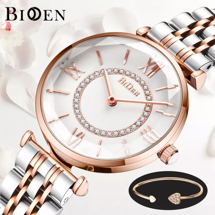 Biden Jam Tangan Wanita Anggun Mode Tali Stainless Steel Tahan Air Jam