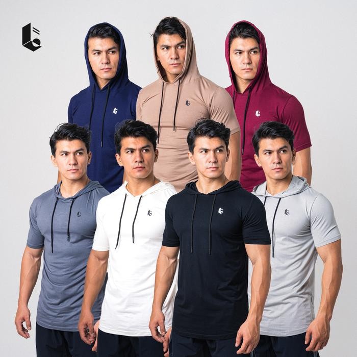 Terbaru Hoodie Lengan Pendek Olahraga Pria Short Sleeve Kaos Jaket Sport Polos Sweatshirt Gym