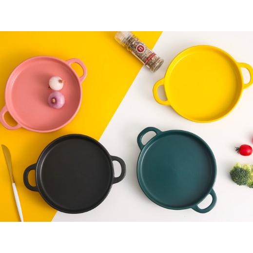 Panci Wajan Keramik Nordic macaron double ear ceramic grill pan frying Terlaris