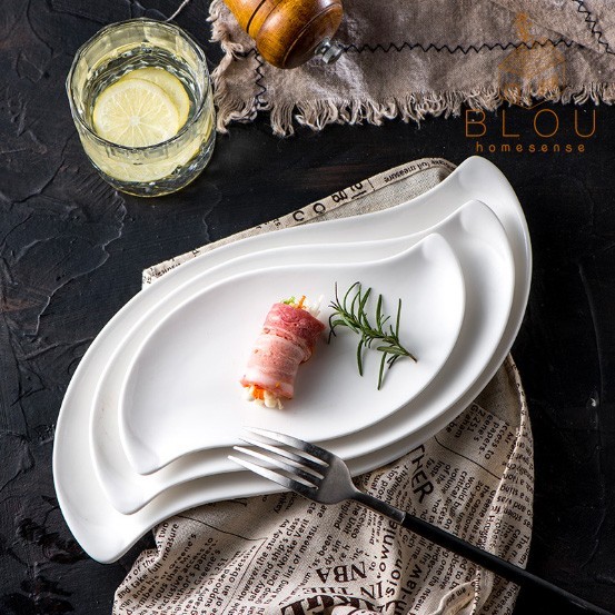 Piring saji keramik putih polos unik korean european western style