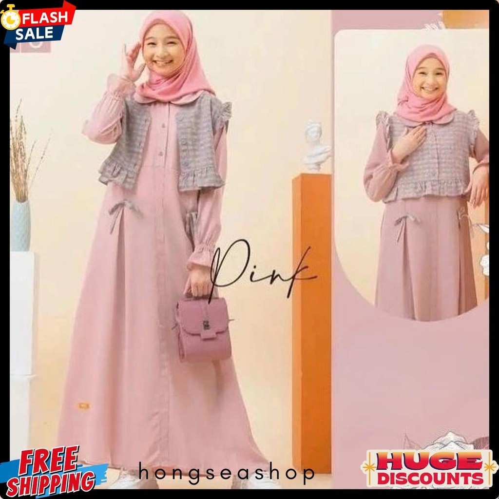 Pakaian Muslimah Set Rompi Anak Perempuan Tanggung Umur 10Th 11Th 12Th 13 Tahun Gamis Muslim Anak Ta