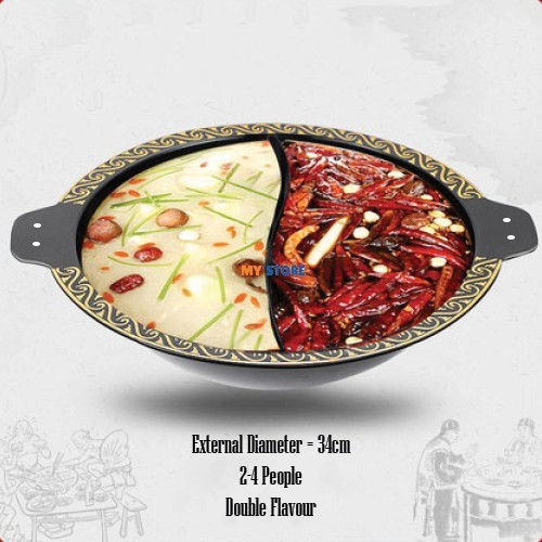 Panci Hotpot 2 Rasa Naga Shabu Shabu Steamboat Hitam Merah Emas Resto