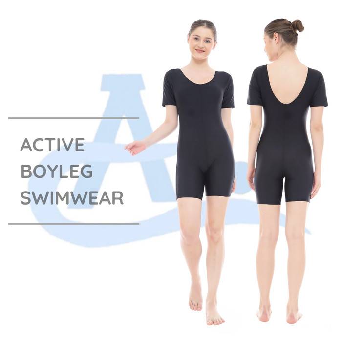 Baju Renang Wanita Speedo Dewasa Boyleg Atlet Diving Polos Hitam