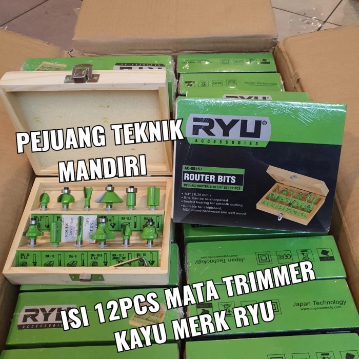 TERBARU RYU MATA PROFIL TRIMMER KAYU SET 12PCS / MATA TRIMMER ROUTER KAYU RYU