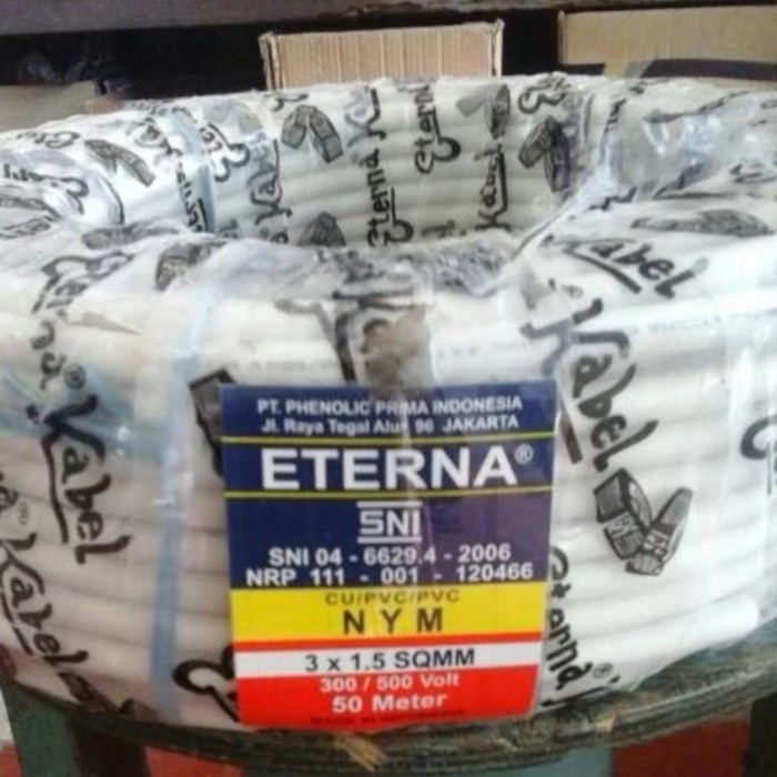 Kabel Listrik Kabel Nym 3X1,5 3X1.5 Eterna Kabel Tembaga Sni 50 Meter
