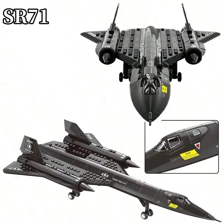 JD Technical USA SR71 Blackbird Stealth Supersonic Reconnaissance Aircraft Building Blocks Fighter M