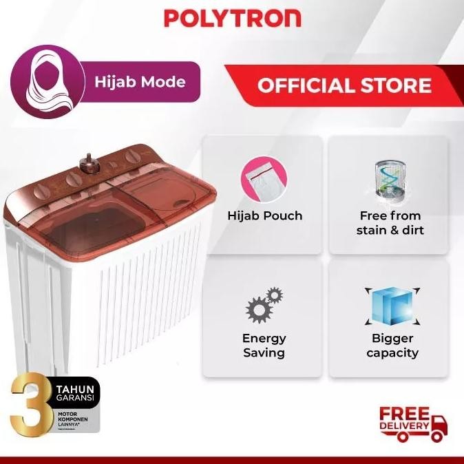 }}}}}}] Mesin Cuci Polytron 2 Tabung 7 Kg Hijab Series PWM-7072