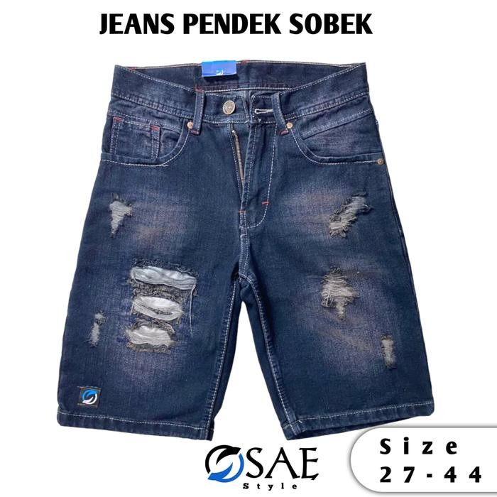 Celana Jeans Pendek Sobek Jumbo Pria Wanita Slim Fit Dewasa Denim