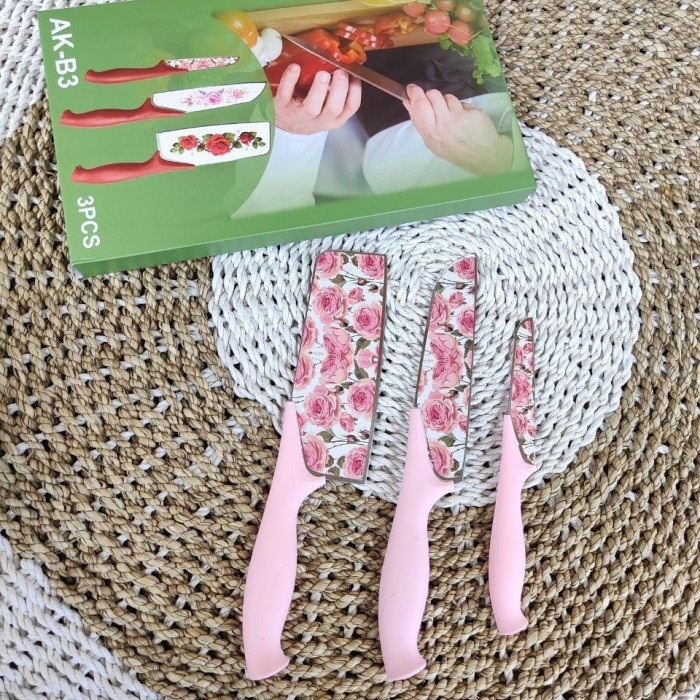TERBAIK PISAU SET DAPUR MOTIF BUNGA PINK KODE 657