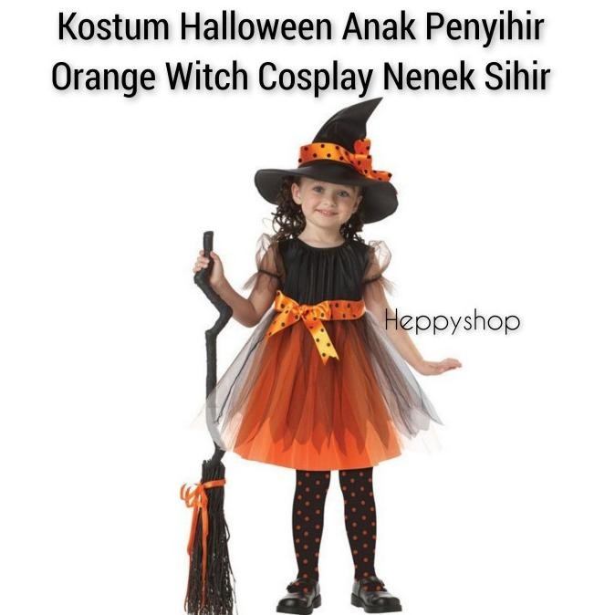 {{{{}}] Kostum Halloween Anak Penyihir Orange Witch Cosplay Nenek Sihir