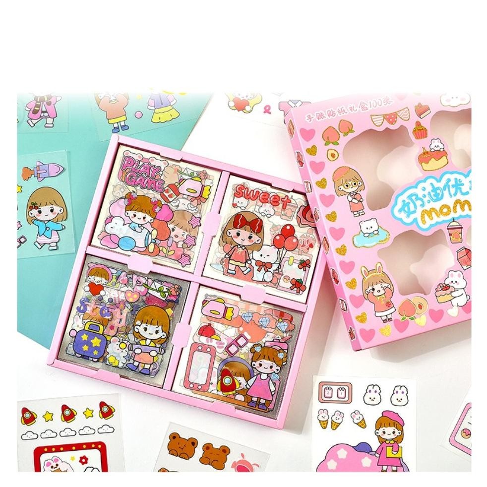 

TERMURAH HOKO Momo Stiker Lucu Sticker Kartun Korea Motif Anti Air / Box isi 100 lembar PJ24
