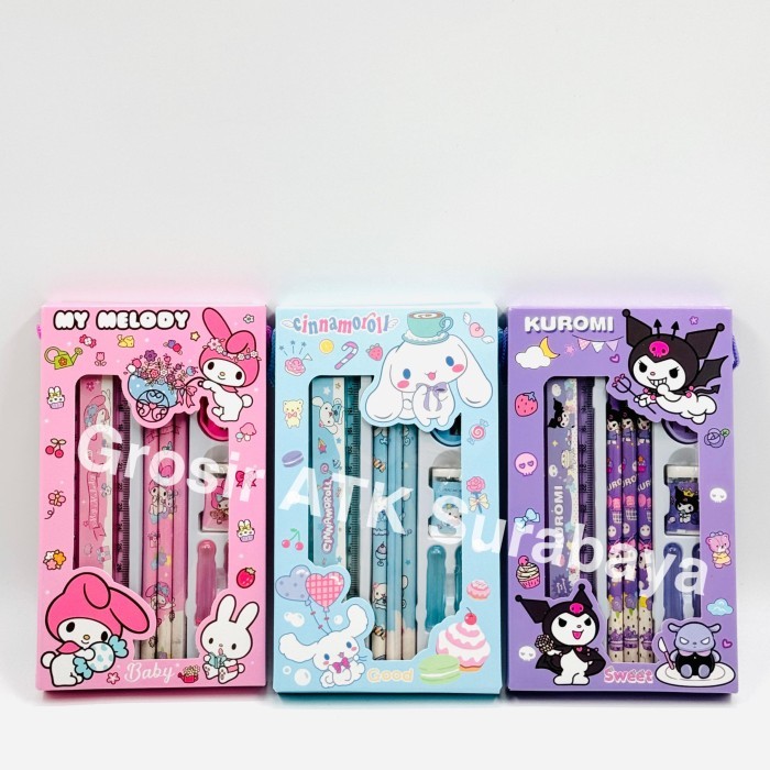 

Paket Alat Tulis / Study Set / Stationery Set Kotak Pensil Sanrio My Melody Cinnamorol Kuromi