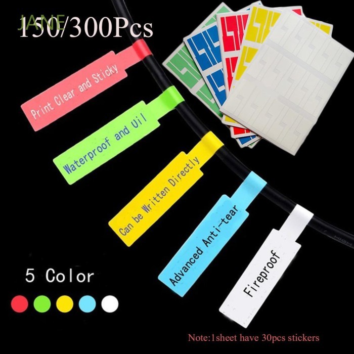 FX811 150 300 Pcs Stiker Label Penanda Kabel Jaringan TahanWarna-Warni