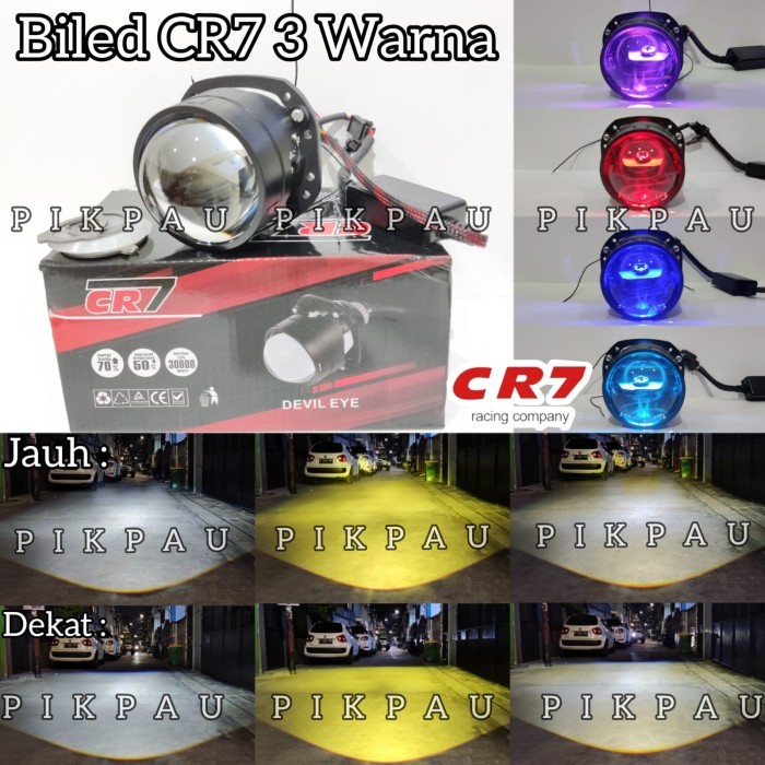 Cr7 Lampu Utama Biled Projector 2,5Inch 3 Warna All Weather Flat Cut