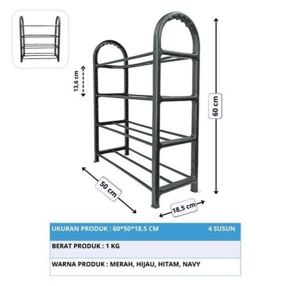 Discount Bb7 - Rak Sandal Plastik 4 Susun Tempat Rak Sepatu Sandal 4 Tingkat Plastik Rak 4 Susun