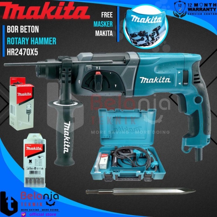 Makita Mesin Bor Bobok Beton HR 2470 X5 HR2470 Rotary Hammer SDS 780 W