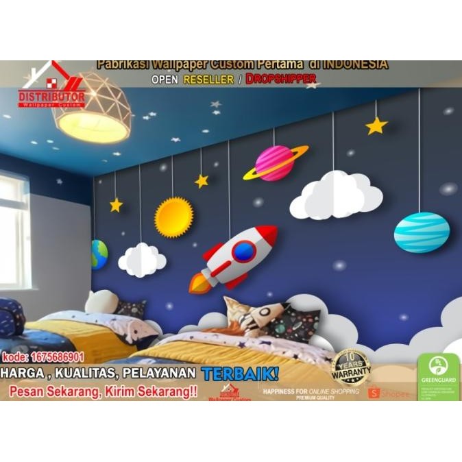 Wallpaper Custom Dinding 3D Gambar Astronot Kartun Kamar Anak | Kids Original