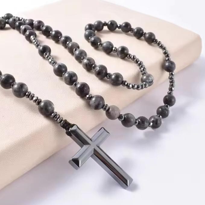 Kalung Rosario Batu Alam Hematite - Rosario Batu Asli - Rosario Bapa Kami - Rosario Katolik Premium