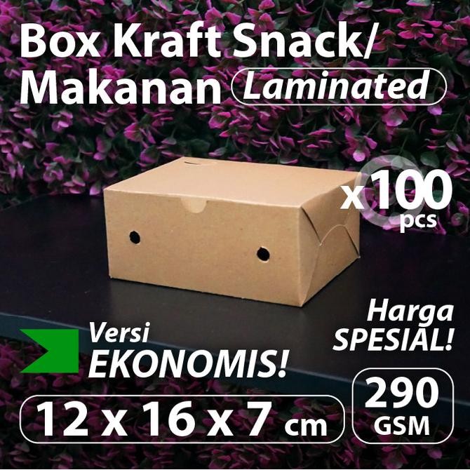 

Paket 100 pcs - Dus Kraft Snack EKONOMIS 12 x 16 x 7 cm - Box Coklat