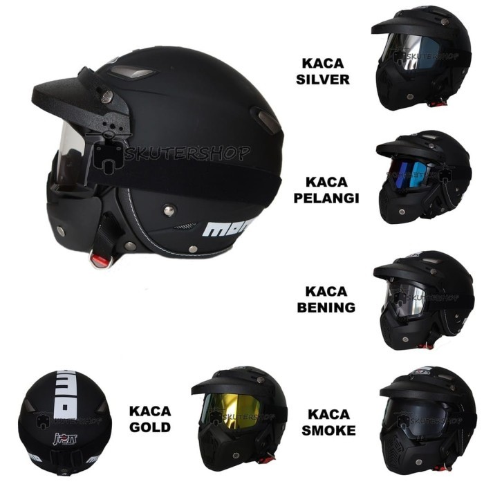 Helm Retro Klasik Japstyle Jpn Momo Vintage Hitam Doff Goggelmask