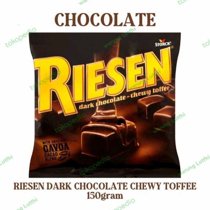 

Ready Coklat Impor GERMAN RIESEN DARK CHOCOLATE CHEWY TOFFEE 150 Gr
