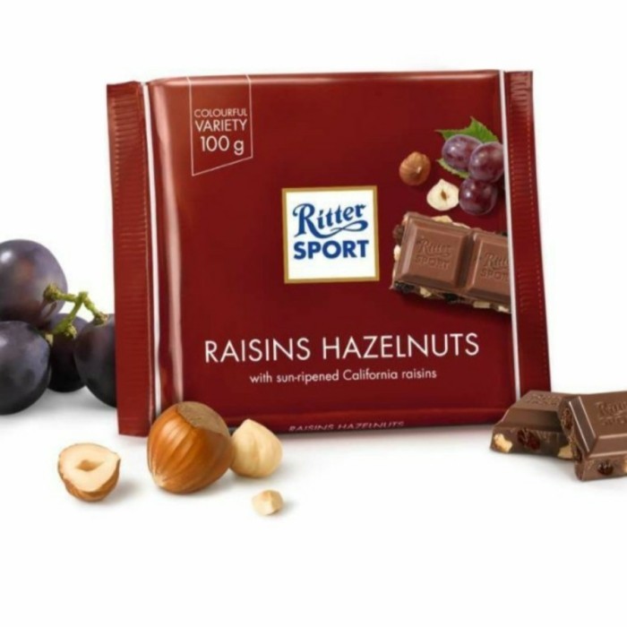 

Ready RITTER SPORT RAISINS HAZELNUTS CHOCOLATE 100G COKLAT