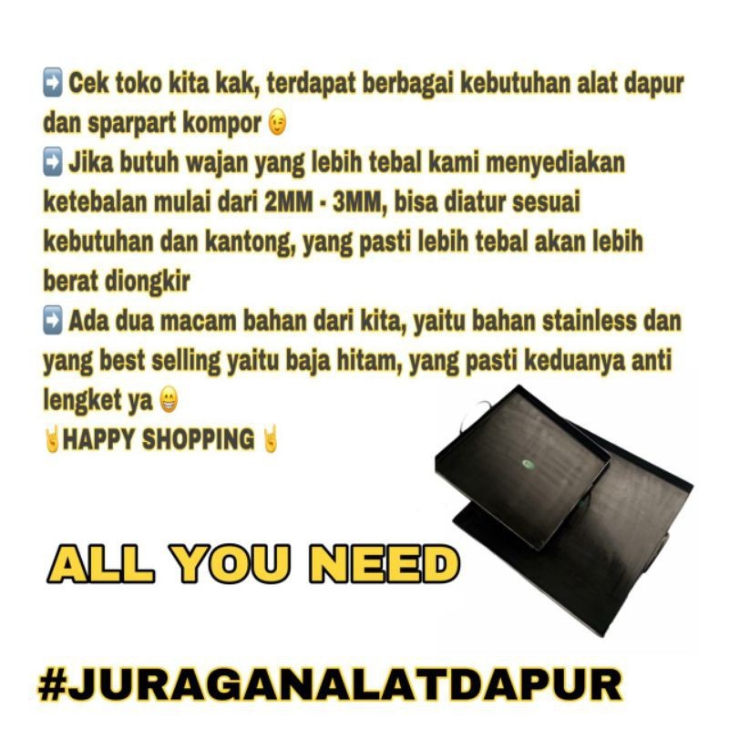 WAJAN ROTI BAKAR WAJAN KEBAB WAJAN SOSIS WAJAN MARTABAK WAJAN TEBAL ANTI LENGKET 3MM