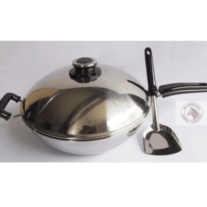Kuali ZEBRA Stainless Steel 32 Cm +Tutup+Sutil Wok 5 Ply 176233 Wajan