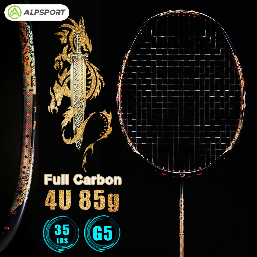 ALPSPORT TAJ Pola Naga Emas 4u 82g 35 Lbs G5 Pro 100% Raket Bulutangkis Karbon Penuh Pedang Bulutang