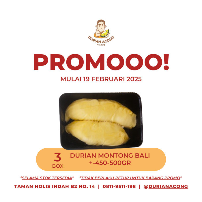 

PROMO - 3Box Durian Montong Bali +-450-500gr