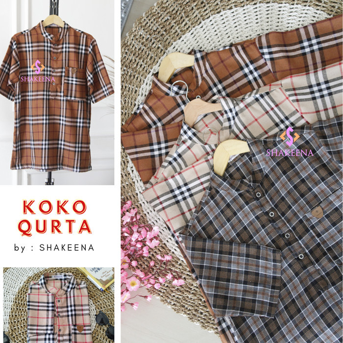 Baju koko pria dewasa terbaru premium motif kotak-kotak