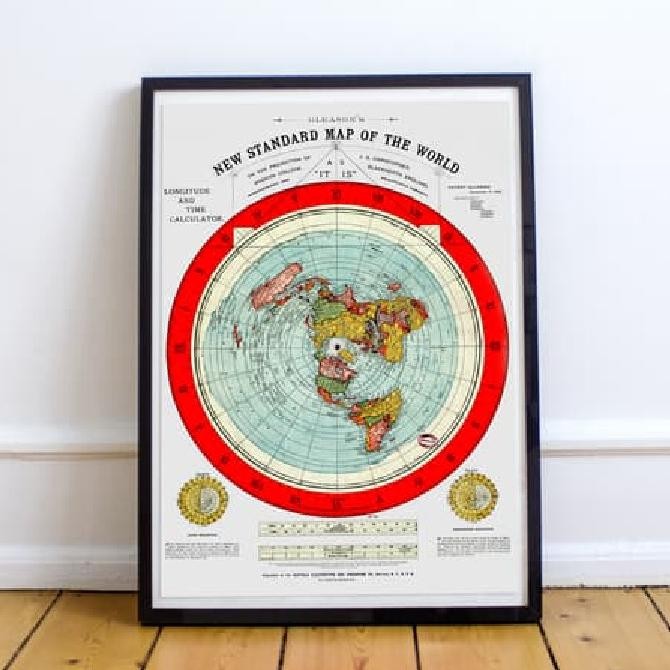 

|| PROMO ~`~ Poster Peta Bumi Datar Azimuthal Equidistance (Ukuran A1) ||~~~