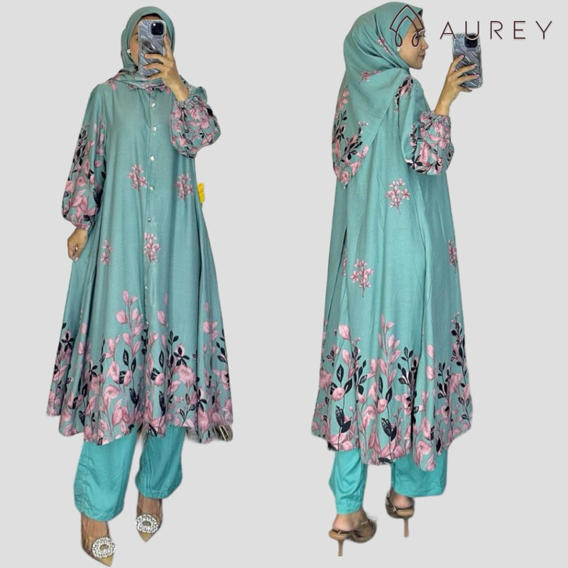 set hijab tunik panjang oneset midi wanita aruna setelan tunik panjang busui friendly set hijab long