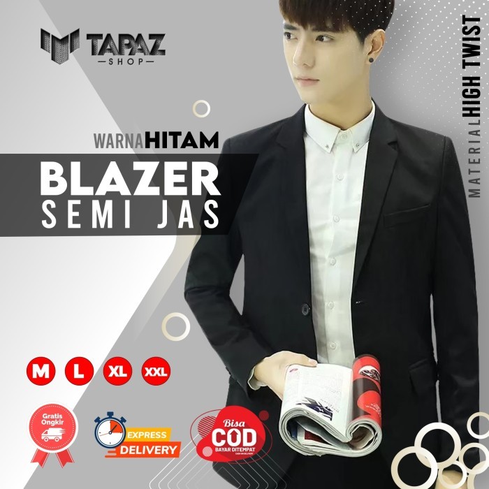 BLAZER BOSS / BLAZER HITAM POLOS / BLEZER PRIA POLOS / ALMAMATER
