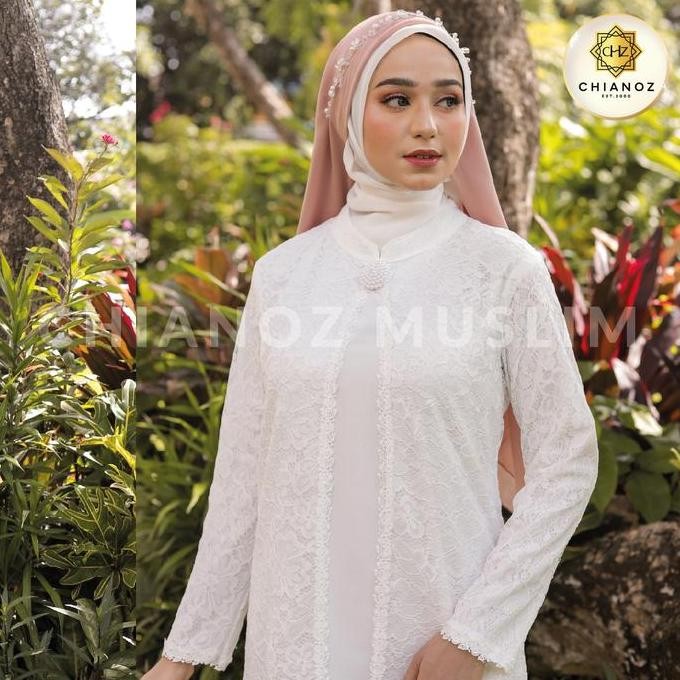 CHIANOZ Gamis Putih Abaya Putih Turkey FULL BRUKAT Mewah Premium Sifon Ceruti Renda Kaki Payung Jumb
