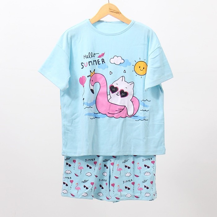 Stelan Baju Rumah Anak Perempuan Celana Pendek umur 6-15 Tahun