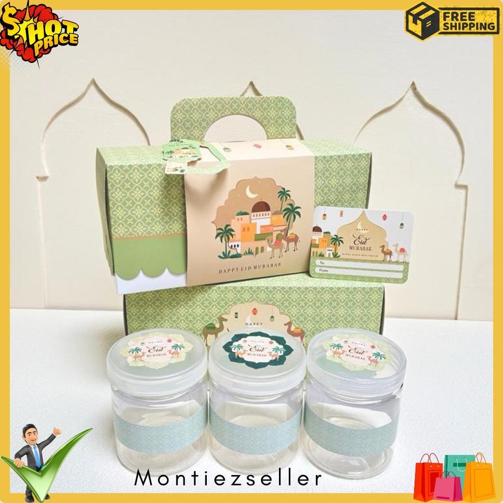 

5 Set Box Tenteng Chana 27.5X9.5X13Cm Box Lebaran Idul Fitri 3 Toples 500/600/800Ml Mr1 Diskon