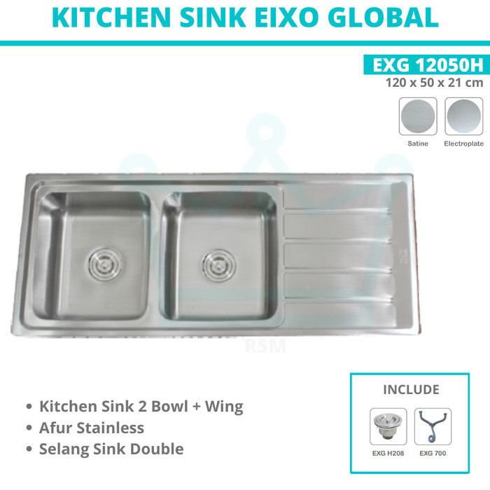 KITCHEN SINK BAK CUCI PIRING EIXO GLOBAL EXG 12050H BCP SET PANJANG HQ