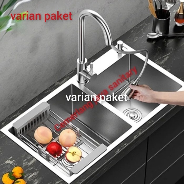 Paket Kitchen Sink Stainless 8245 / Bak Cuci Piring 2 Lubang Stinless