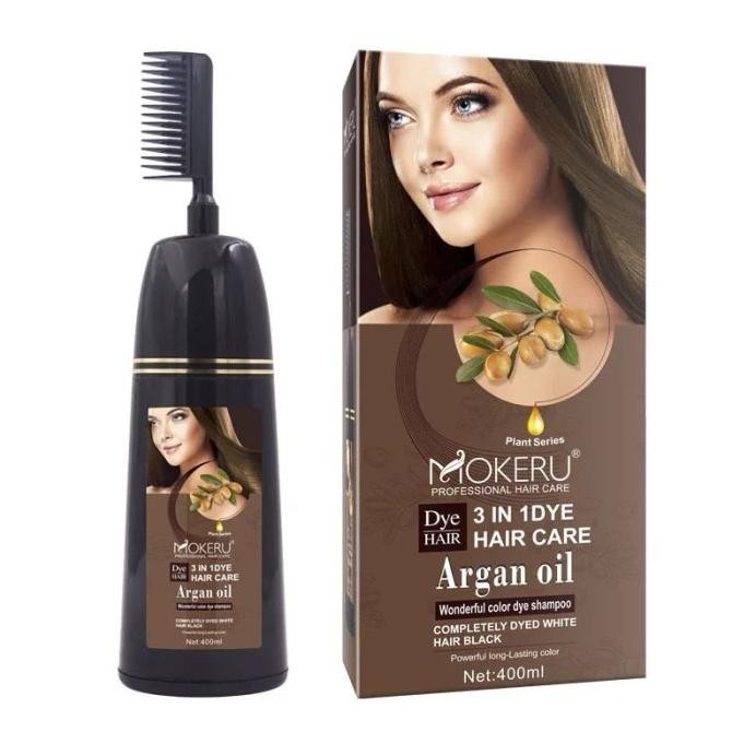 mokeru shampoo semir pewarna rambut alami dengan argan oil dan sisir