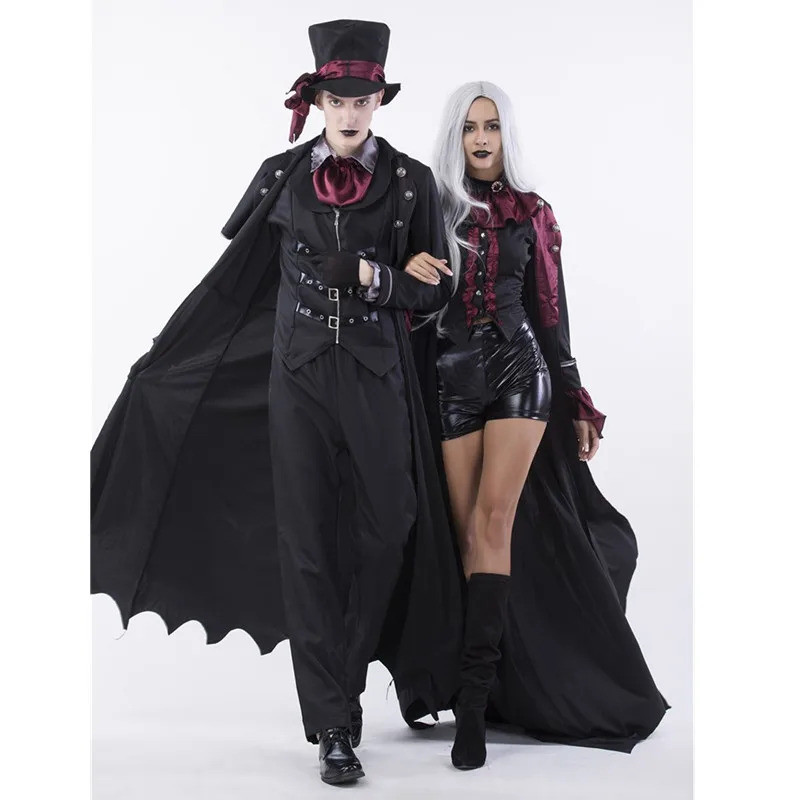 Deluxe 6Pcs/Set Gothic Halloween Sexy Witch Vampire Costume Man Womens Cosplay Party Costume for Adu