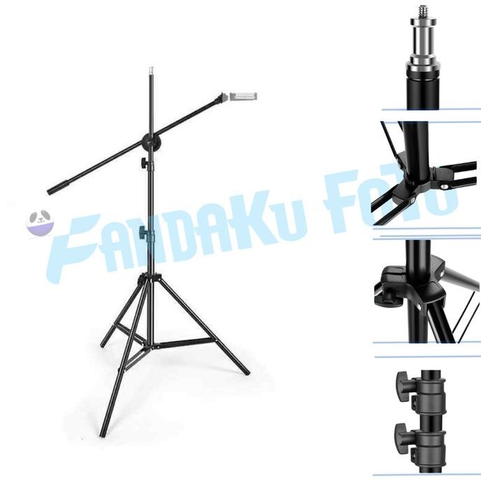 PAKET STUDIO LAMPU  LIGHTING FOTOGRAFI SOFTBOX E27 BOOM ARM STAND DAN LIGHT STANDING + LAMPU LED 150