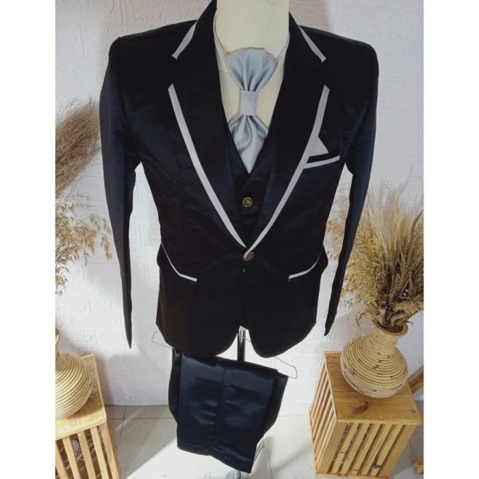 JAS PENGANTIN PRIA MODEL RESMI HITAM LIS SILVER
