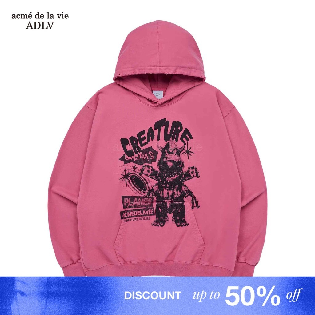 [ADLV] CYL4AS Creature Destroyed Hoodie Dark Pink - Hoodie Oversized Fit Unisex acme de la vie
